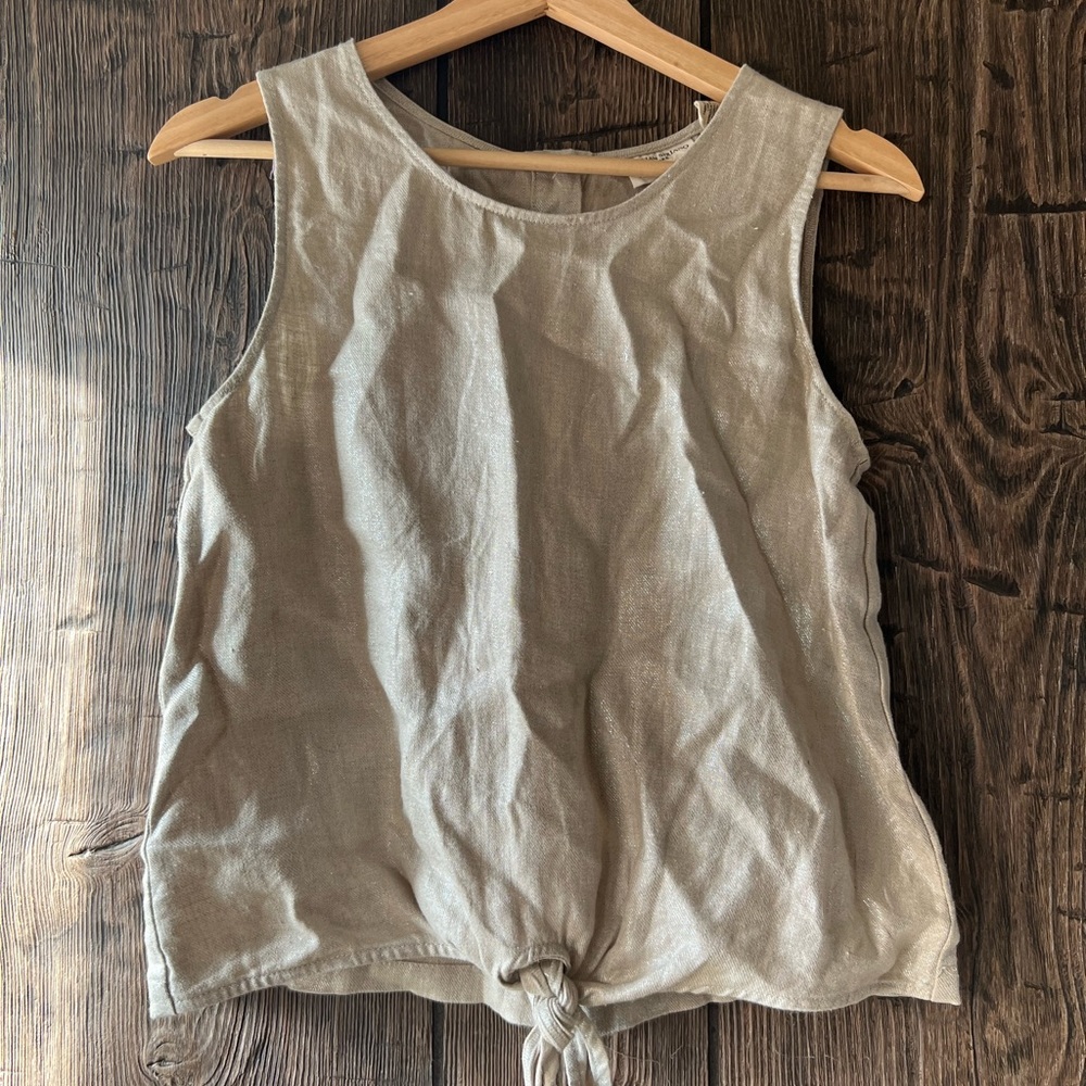 LINEN glittery tie in front shirt